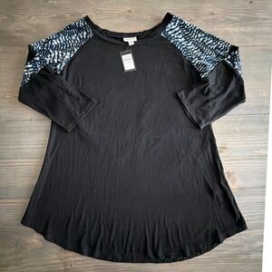 Avenue Black Tee Printed 3/4 Sleeve Pullover Flowy Top Women's Size 14/16 NEW
